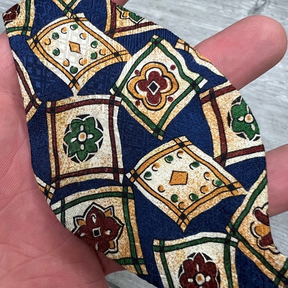 Carrot & Gibbs Navy, Green, Gold & Red Pattern Silk Bowtie - Picture 4 of 5